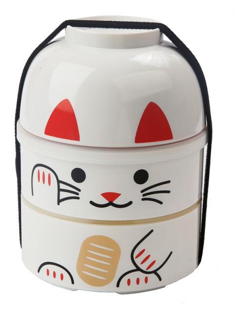 Hakoya Japonský jídlonosič Bento Maneki Neko bílý, 850 ml