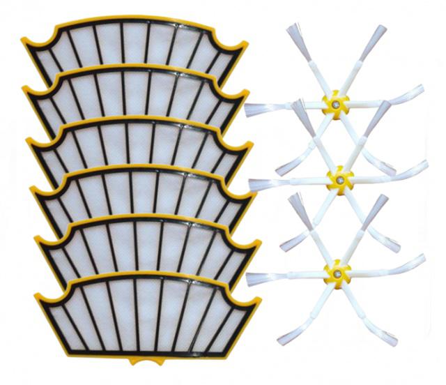 9ks Sada HEPA filtry a kartáčky 6R pro iRobot Roomba 500 / 625 PRO