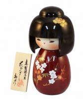 Japonsk panenka Kokeshi Hanakanzashi Red Urushi 16 cm