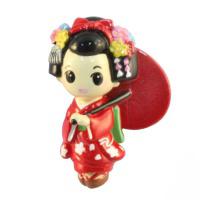 Dekorační magnet : japonská panenka Kokeshi Maiko, červená