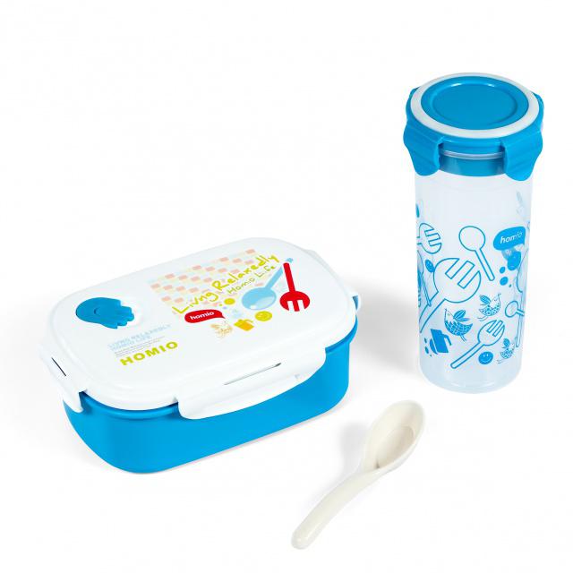 Fotografie 2v1 Svačinový box 0,45L Eldom Promis TM120B s láhví modrý