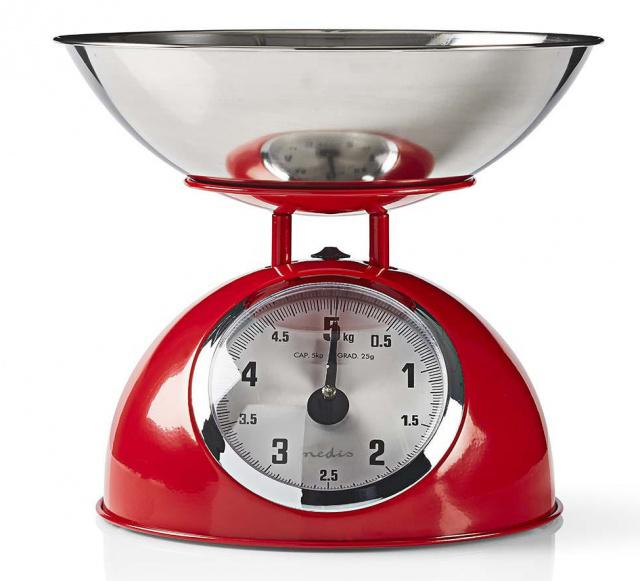 Fotografie Retro mechanická váha Nedis KACS červená