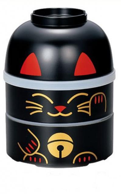 Hakoya Japonský jídlonosič Bento Maneki Neko černý, 850 ml