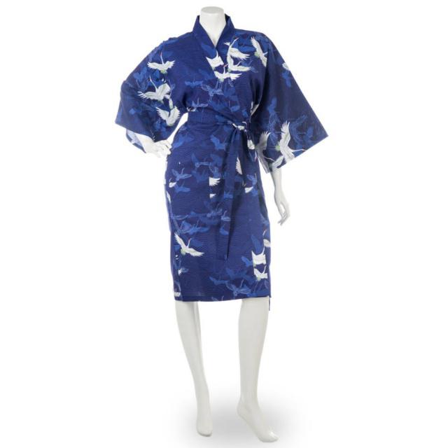 Japonské dámské kimono Yukata se vzorem Jeřábů krátké