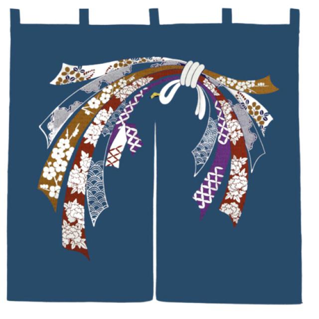 Japonská látková stěna Noren - Ao Ribbon, 85 cm x 90 cm