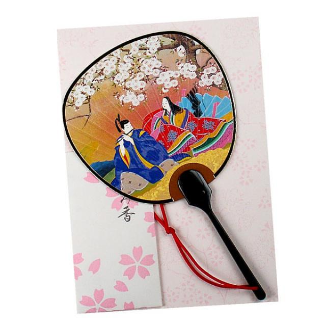 Fotografie Parfémovaná japonská pohlednice Vějíř Gejša pod sakurou