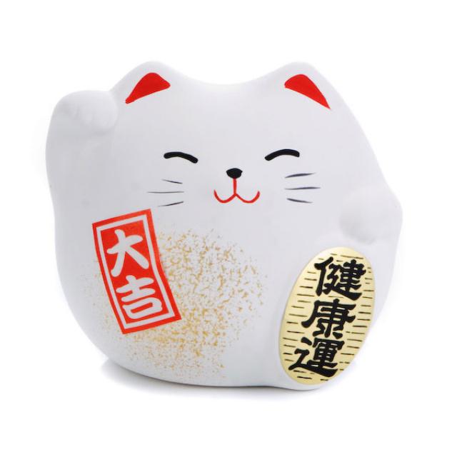 Japonská kočka štěstí Maneki Neko, bílá S