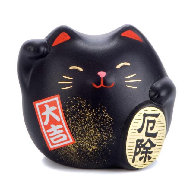 Japonsk koka pro tst Maneki Neko ern 5,5 cm - vyrobeno v Japonsku