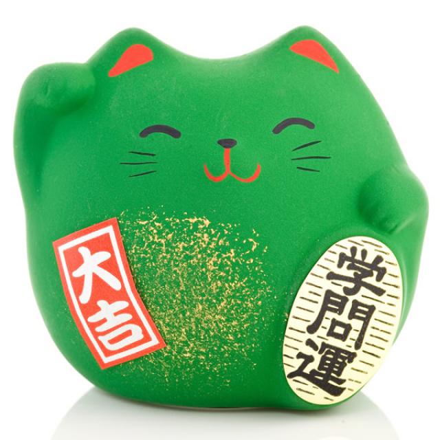 Japonská kočka pro štěstí Maneki Neko zelená 5,5 cm - vyrobeno v Japonsku
