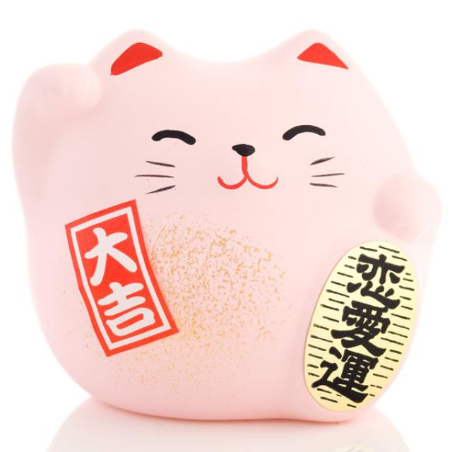 Japonská kočka štěstí Maneki Neko, růžová S