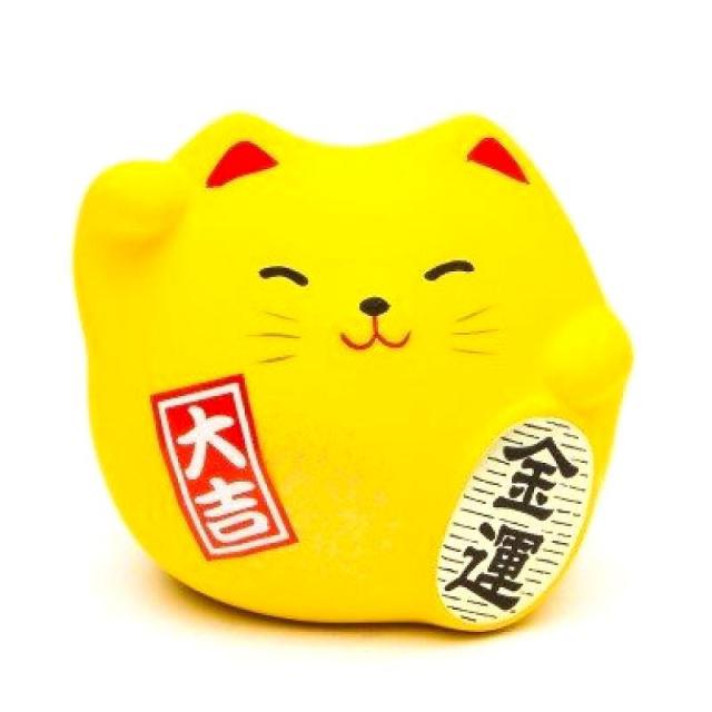 Japonská kočka štěstí Maneki Neko, žlutá S