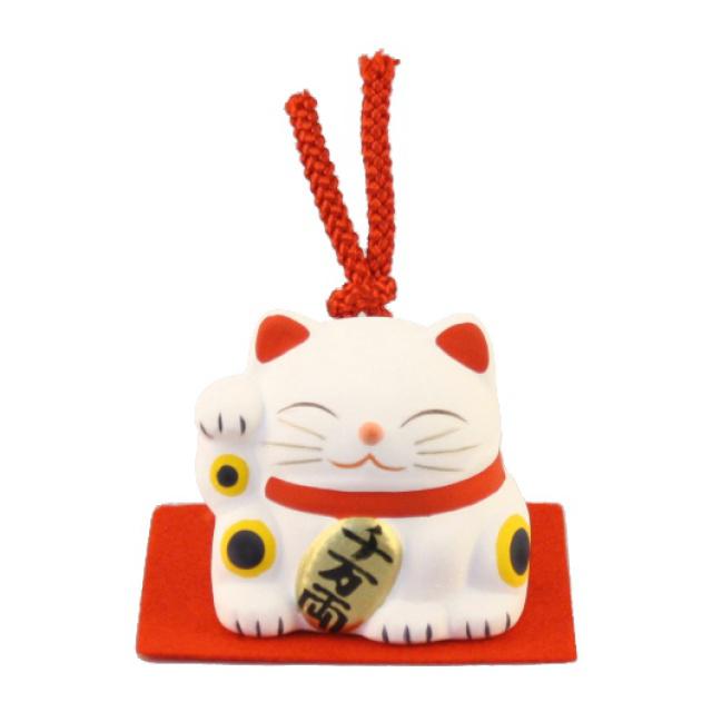Japonská kočka štěstí Maneki Neko White - zvonek 6cm