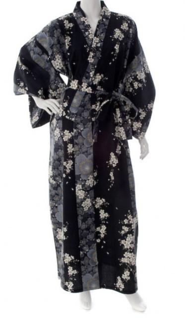 Japonsk dmsk kimono Yukata Cherry Blossom BLACK dlouh