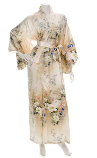 Japonské dámské hedvábné kimono Hana Silk Creme dlouhé