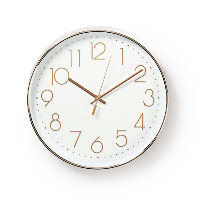 Fotografie Kulaté nástěnné hodiny Nedis, bílá / růžové zlato, 30 cm