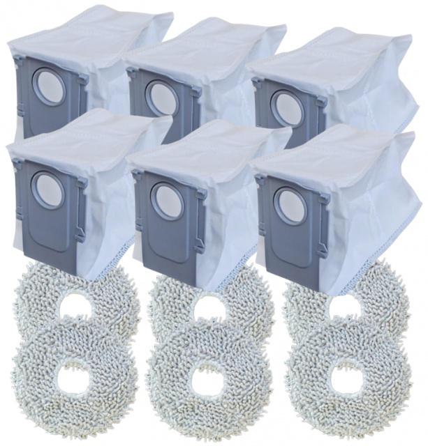 Fotografie Mopy a sáčky pro vysavač ROBOROCK Qrevo Curv 2 ProX White 6+6ks set