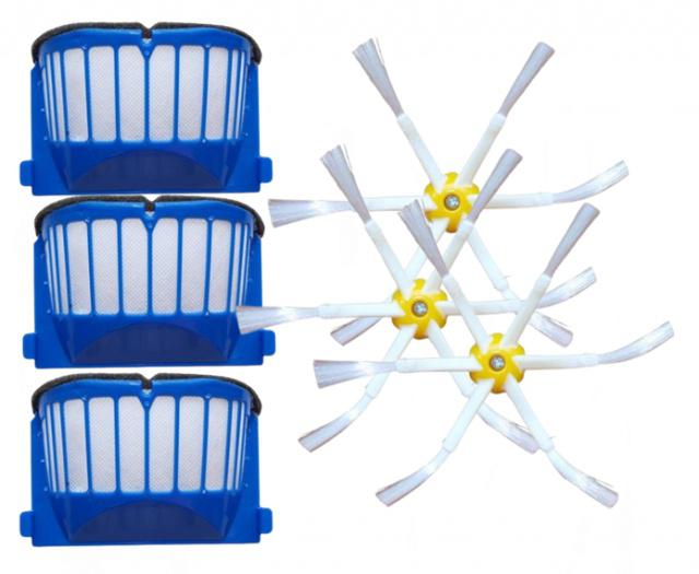 HEPA filtry pro vysavač iROBOT Roomba 651, 653 a kartáčky, 3+3ks